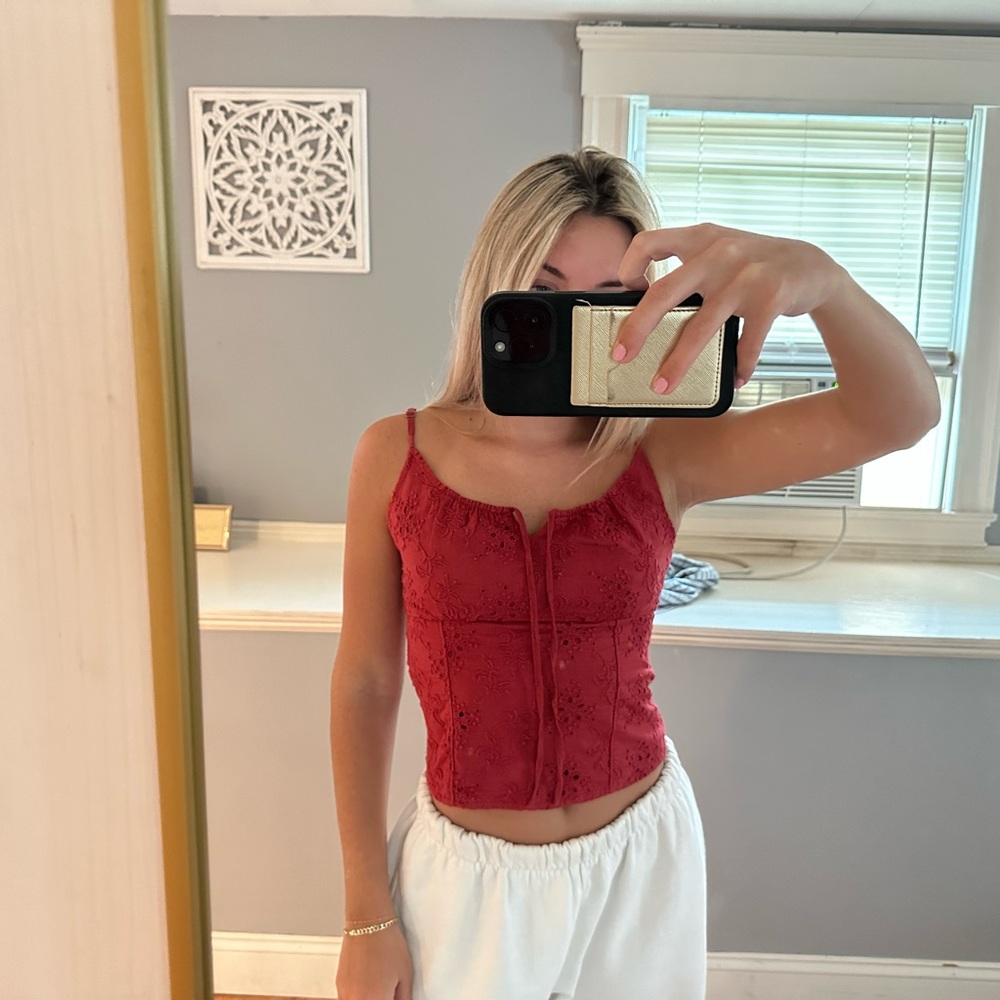 Abercrombie and Fitch Red Tank with a Tie Front